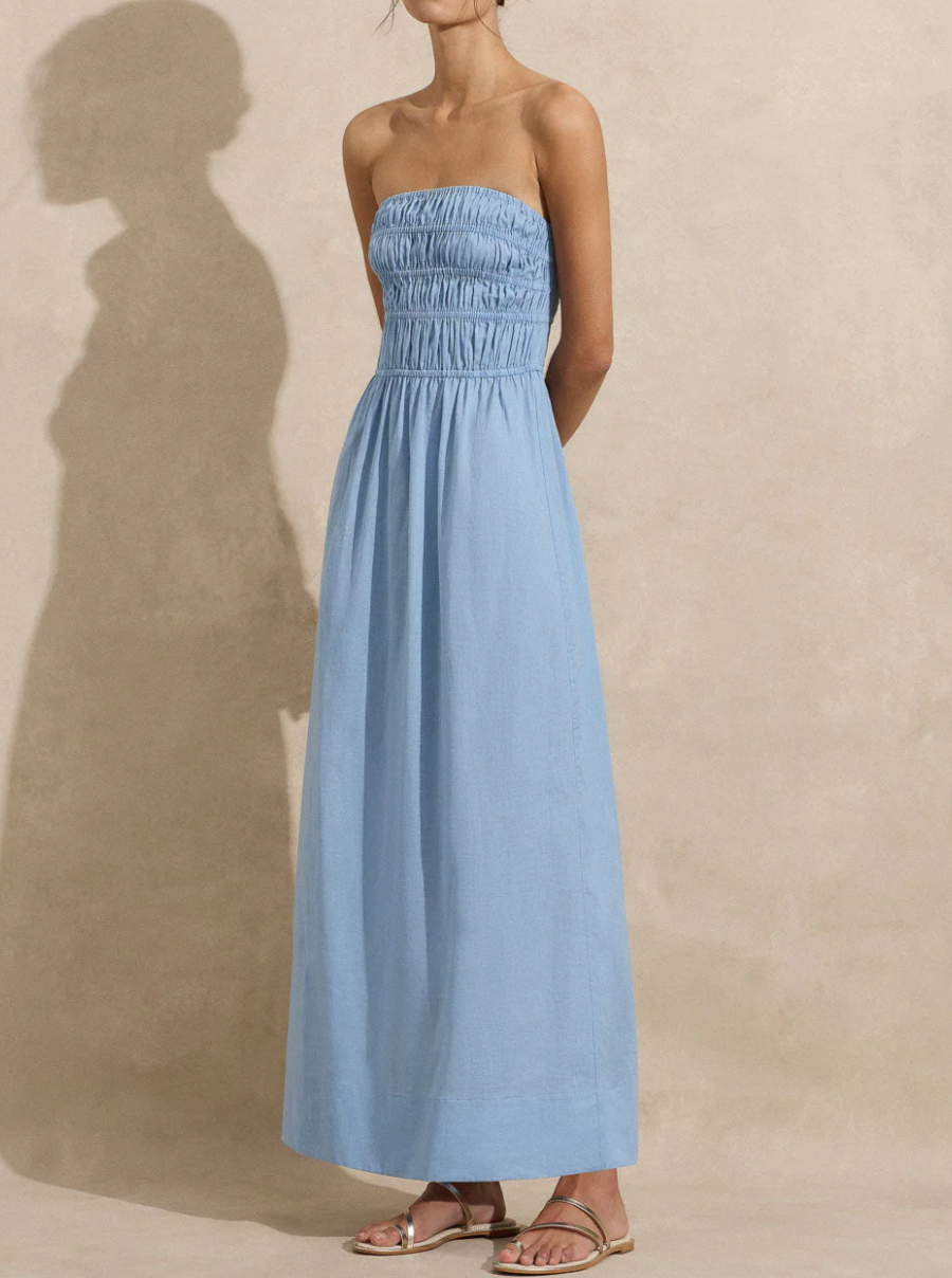 Strapless Ruched Maxi Dress - Capri | Salt Nantucket – Salt Boutique