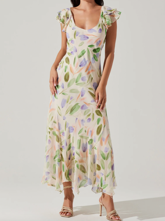 Wisteria Flutter Sleeve Maxi Dress