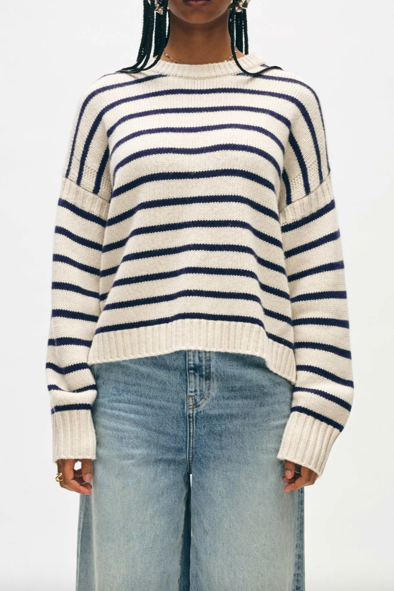 Merino Cashmere Striped Crewneck